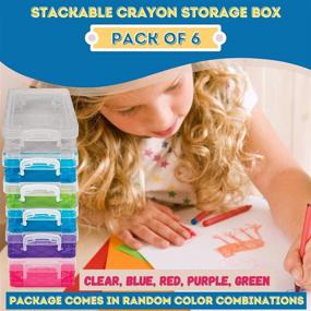 img 3 attached to 🖍️ Vlish 6 Crayon Storage Box - Pack of 6, Transparent, Stackable School Arts Crafts Supplies Clear Organizer, Random Assorted Colors – White, Blue, Red, Green, Purple (Colors May Vary), 1.5” x 3.5” x 4.75”
