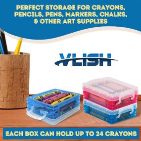 img 2 attached to 🖍️ Vlish 6 Crayon Storage Box - Pack of 6, Transparent, Stackable School Arts Crafts Supplies Clear Organizer, Random Assorted Colors – White, Blue, Red, Green, Purple (Colors May Vary), 1.5” x 3.5” x 4.75”