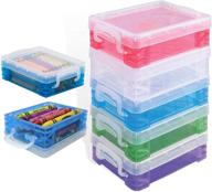 🖍️ vlish 6 crayon storage box - pack of 6, transparent, stackable school arts crafts supplies clear organizer, random assorted colors – white, blue, red, green, purple (colors may vary), 1.5” x 3.5” x 4.75” logo