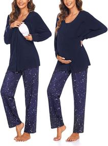 img 4 attached to 🏻 Ekouaer Maternity Nursing Pajama Set - Long Sleeve Breastfeeding Sleepwear, Soft Hospital Pregnancy PJ Sets