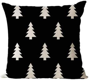 img 1 attached to 🎄 ZYCH Black and White Geometric Pattern Christmas Tree Cotton Linen Square Throw Pillow Case Cushion Cover - Set of 2, 18 x 18 Inches