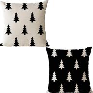 🎄 zych black and white geometric pattern christmas tree cotton linen square throw pillow case cushion cover - set of 2, 18 x 18 inches logo
