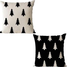 img 3 attached to 🎄 ZYCH Black and White Geometric Pattern Christmas Tree Cotton Linen Square Throw Pillow Case Cushion Cover - Set of 2, 18 x 18 Inches