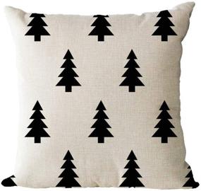 img 2 attached to 🎄 ZYCH Black and White Geometric Pattern Christmas Tree Cotton Linen Square Throw Pillow Case Cushion Cover - Set of 2, 18 x 18 Inches