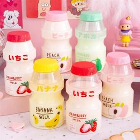 img 1 attached to 🥛 Cute Kawaii Milk Carton Shaker Bottle - SLSNATFOUND Plastic Water Bottle Tour Drinking Bottle Yakult Shape for Kids/Girls/Adults (480ml), Glass Version