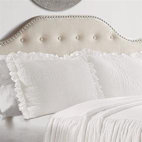 img 3 attached to 🛏️ Shabby Chic Farmhouse-Style White Ruffle Skirt Bedspread - 3 Piece Queen Size Lightweight Coverlet Set with Matching Pillow Shams - Ideal for Layering and Bedroom Decor