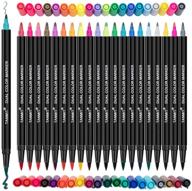 🎨 dual colored markers: tanmit 40 color dual tip brush pens - double-end thin art marker set for adult coloring book, journal & more (20 pack) logo