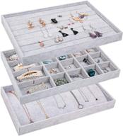 🗄️ maximize drawer space with tekkperry stackable velvet jewelry trays organizer - set of 3 (gray) логотип