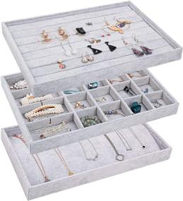 img 4 attached to 🗄️ Maximize Drawer Space with TekkPerry Stackable Velvet Jewelry Trays Organizer - Set of 3 (Gray)