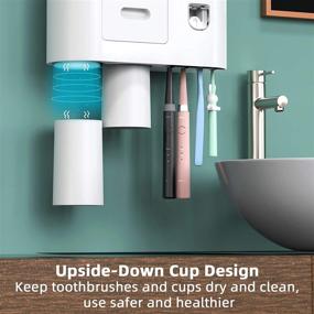 img 1 attached to 🦷 Wall Mounted Toothbrush Holder with Auto Toothpaste Dispenser - Magnetic Toothbrush Holder for Bathroom and Vanity, 4 Brush Slots, 2 Cups, 1 Cosmetic Drawer, 1 Large Storage Tray by Showgoca