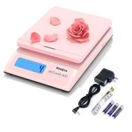 munbyn shipping scale: precise 66lb/0.1oz postage scale with stylish pink design, holding, tearing, &amp; piece count functions, automatic shut-off, battery &amp; dc adapter, illuminated lcd screen, digital scale for packages, envelopes, and food logo