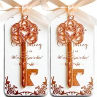 🔑 efoxmoko 25 rose gold key bottle opener wedding favor set with rose gold foil tag and light peach color ribbon logo
