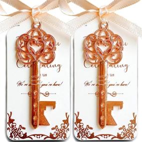 img 4 attached to 🔑 EFOXMOKO 25 Rose Gold Key Bottle Opener Wedding Favor Set with Rose Gold Foil Tag and Light Peach Color Ribbon