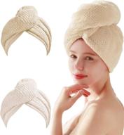 🌪️ microfiber hair towel wrap - quick drying hair turban with high absorption, ideal for curly, long, and thick hair (white & khaki) logo