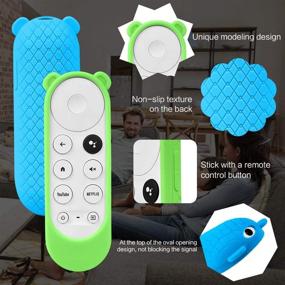 img 3 attached to 🔅 Glowing Silicone Case for Google Chromecast Voice Remote - 2 Pack, Cute Ear Shape, Shockproof & Protective Skin (Glow Green + Glow Blue)