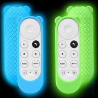 🔅 glowing silicone case for google chromecast voice remote - 2 pack, cute ear shape, shockproof & protective skin (glow green + glow blue) logo