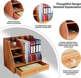 img 1 attached to 🗄️ Wooden Desk Organizer with Drawer - Storage for Office Supplies, Multi-Functional Desktop Caddy, Easy Assembly - Ideal for Office, School, and Home Use