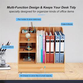 img 2 attached to 🗄️ Wooden Desk Organizer with Drawer - Storage for Office Supplies, Multi-Functional Desktop Caddy, Easy Assembly - Ideal for Office, School, and Home Use