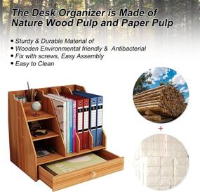 img 3 attached to 🗄️ Wooden Desk Organizer with Drawer - Storage for Office Supplies, Multi-Functional Desktop Caddy, Easy Assembly - Ideal for Office, School, and Home Use