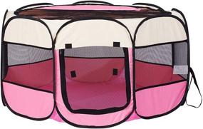 img 4 attached to XhuangTech Soft Fabric Portable Foldable Pet Dog Cat Playpen, Exercise Kennel for Indoor/Outdoor Use, Water Resistant Removable Mesh Shade Cover - D40 x H23 inch