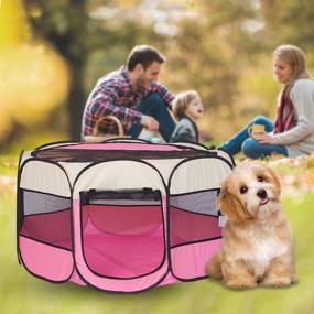 img 1 attached to XhuangTech Soft Fabric Portable Foldable Pet Dog Cat Playpen, Exercise Kennel for Indoor/Outdoor Use, Water Resistant Removable Mesh Shade Cover - D40 x H23 inch