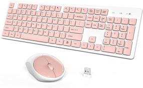 img 4 attached to 💻 Full-Size Wireless Keyboard and Mouse Combo, WisFox 2.4GHz Silent USB Keyboard Mouse Combo for PC Desktops, Laptops, Windows - Pink and White