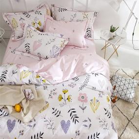 img 1 attached to 🌸 BuLuTu Floral Love Print Girls Duvet Cover: Premium White/Pink Cotton Blossom Kawaii Reversible Bedding for Teens & Toddlers with Zipper Closure