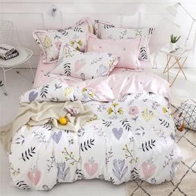 img 4 attached to 🌸 BuLuTu Floral Love Print Girls Duvet Cover: Premium White/Pink Cotton Blossom Kawaii Reversible Bedding for Teens & Toddlers with Zipper Closure