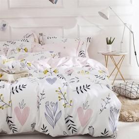 img 3 attached to 🌸 BuLuTu Floral Love Print Girls Duvet Cover: Premium White/Pink Cotton Blossom Kawaii Reversible Bedding for Teens & Toddlers with Zipper Closure
