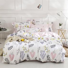 img 2 attached to 🌸 BuLuTu Floral Love Print Girls Duvet Cover: Premium White/Pink Cotton Blossom Kawaii Reversible Bedding for Teens & Toddlers with Zipper Closure