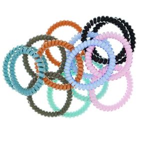 img 2 attached to 🌀 Бобины для волос "Spiral Hair Ties" - Набор из 14-ти бобин в сладких цветах, упругие резинки для волос, многоцветные среднего размера резинки для волос, без складок, пластиковые резинки для волос в стиле телефонного шнура, 7 цветов.