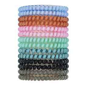 img 4 attached to 🌀 Бобины для волос "Spiral Hair Ties" - Набор из 14-ти бобин в сладких цветах, упругие резинки для волос, многоцветные среднего размера резинки для волос, без складок, пластиковые резинки для волос в стиле телефонного шнура, 7 цветов.