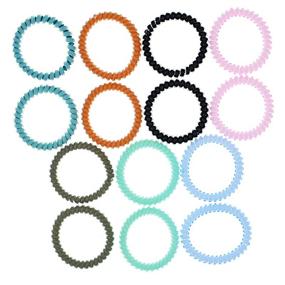 img 3 attached to 🌀 Бобины для волос "Spiral Hair Ties" - Набор из 14-ти бобин в сладких цветах, упругие резинки для волос, многоцветные среднего размера резинки для волос, без складок, пластиковые резинки для волос в стиле телефонного шнура, 7 цветов.