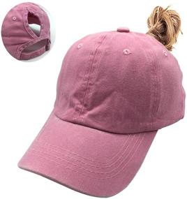 img 3 attached to 🧢 Vintage Distressed Baseball Dad Cap for Kids - Adjustable Waldeal Girls' Ponytail Hat