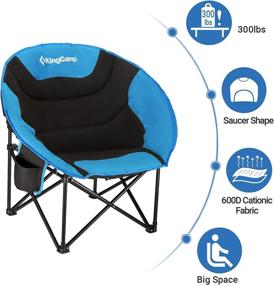 img 1 attached to KingCamp Oversized Padded Moon Round Saucer Camping Chair with Cup Holder & Storage Bag - Black & Royal Blue, Folding Chair for Camping, Hiking, Fishing, and Sports