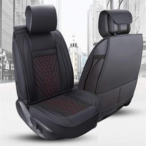 img 2 attached to 🚘 PLTCAT 2 Front Car Seat Covers Set: Stylish Black and Red PU Leather Cushions for Cars, SUVs, Vans, and Trucks