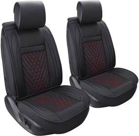 img 4 attached to 🚘 PLTCAT 2 Front Car Seat Covers Set: Stylish Black and Red PU Leather Cushions for Cars, SUVs, Vans, and Trucks