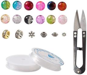 img 3 attached to 💍 Kissitty 400pcs/box 8mm Crackle Lampwork Glass Round Beads Kit with Metal Spacers, Elastic Thread, and Scissors - Ideal for Jewelry Making