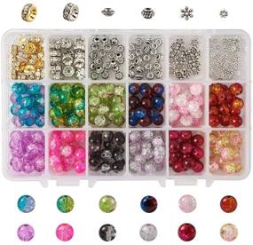 img 4 attached to 💍 Kissitty 400pcs/box 8mm Crackle Lampwork Glass Round Beads Kit with Metal Spacers, Elastic Thread, and Scissors - Ideal for Jewelry Making