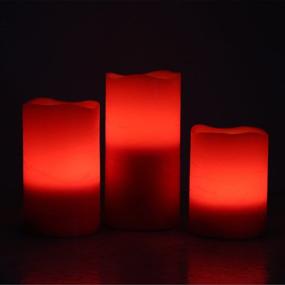img 3 attached to Set of 3 Red Battery Operated Flameless LED Candles with Timer - Real Wax Finish & Flickering Warm White Light