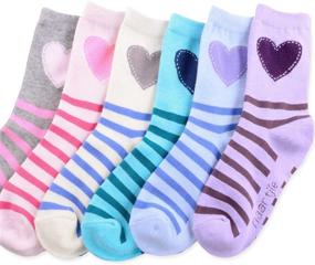 img 3 attached to 🧦 TeeHee Little Girls Stripes Fashion Cotton Short Crew Socks - 6 Pack (6-12 Months, Stripes and Heart)