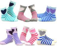 🧦 teehee little girls stripes fashion cotton short crew socks - 6 pack (6-12 months, stripes and heart) logo
