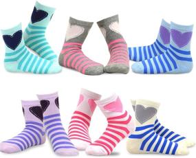 img 4 attached to 🧦 TeeHee Little Girls Stripes Fashion Cotton Short Crew Socks - 6 Pack (6-12 Months, Stripes and Heart)