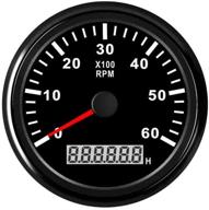 🚗 85mm waterproof rpm tachometer gauge for car, truck, diesel engine, and marine boat - lcd digital hour meter, red backlight, 0-6000 rpm range, 9-32v compatible logo