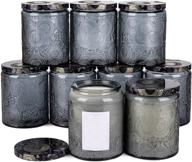 🕯️ set of 9 gray embossed glass candle containers with lids and labels, 8 oz each logo