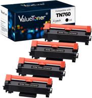 high-yield valuetoner replacement toner cartridge for brother tn760 tn-760 tn730 tn-730, compatible with hl-l2350dw dcp-l2550dw hl-l2395dw hl-l2390dw hl-l2370dw printer - set of 4 black cartridges logo
