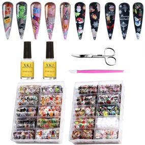 img 4 attached to 🌟 Kalolary 20 Rolls Holographic Starry Sky Stars Nail Foil with Nail Glue - Halloween & Christmas Nail Art Transfer Stickers for DIY Decoration in Acrylic Nails, Ideal for Salon or Home Use