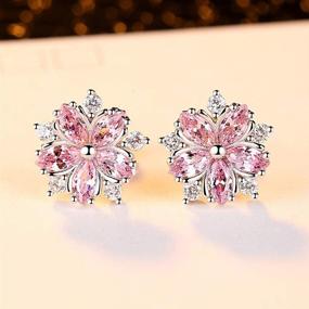 img 2 attached to Pink CZ Cherry Blossom Stud Earrings for Women Girls: Dainty Crystal Rhinestone Flower Cartilage Tragus Earring - Statement Studs with Post Ear Piercing for Wedding - Fashion Jewelry Gifts for BFF, Birthday, and Daughter