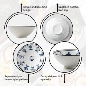 img 2 attached to 🍜 Ceramic Japanese Noodle Ramen Bowls Set with Chopsticks & Spoons - 6 Piece Dishwasher Safe Bowl Set for Kitchen, Pho, Udon, Soba, Noodle Salad, Pasta - JH JIEMEI HOME