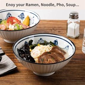 img 1 attached to 🍜 Ceramic Japanese Noodle Ramen Bowls Set with Chopsticks & Spoons - 6 Piece Dishwasher Safe Bowl Set for Kitchen, Pho, Udon, Soba, Noodle Salad, Pasta - JH JIEMEI HOME